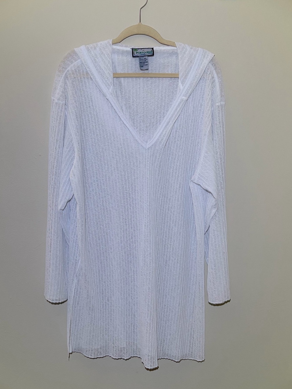 NWOT Portocruz Beachy White Hooded Sheer Summery Swim Cover-Up Tunic. XL